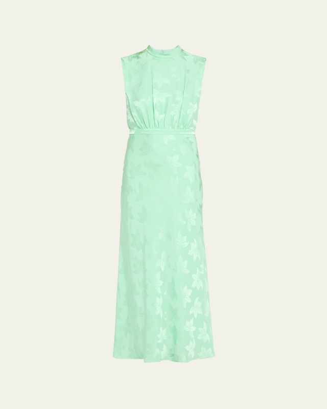 Fleur F Silk Jacquard Sleeveless Midi Dress